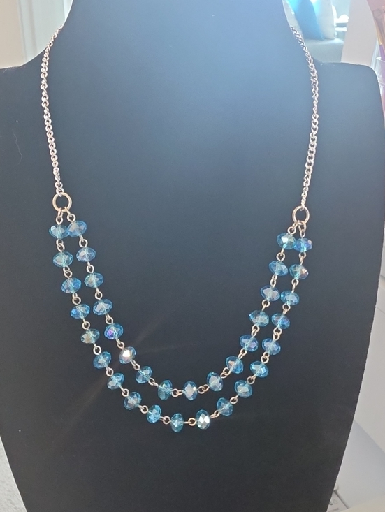 Jewelry - Blue Crystal Double-Strand Necklace - Women's Jewelry, Adjustable